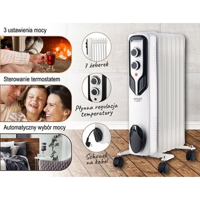 Adler AD 7815 electric space heater Indoor White 1500 W Oil electric space heater