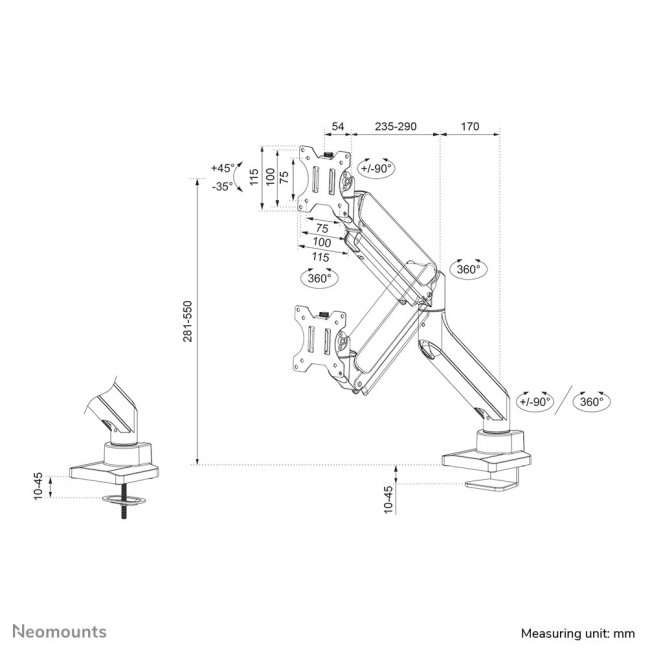 Neomounts DS70-450BL1 Monitor arm 17-42