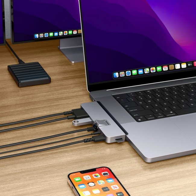 HYPER DUO PRO 7-in-2 USB-C Hub USB Type-C 104 Mbit/s Grey HYPER DUO PRO 7-in-2 USB-C Hub USB Type-C 104 Mbit/s Grey