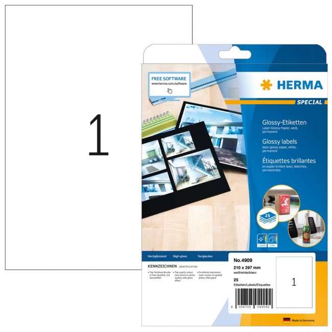 HERMA Labels A4 210x297 mm white paper glossy 25 pcs. HERMA Labels A4 210x297 mm white paper glossy 25 pcs.