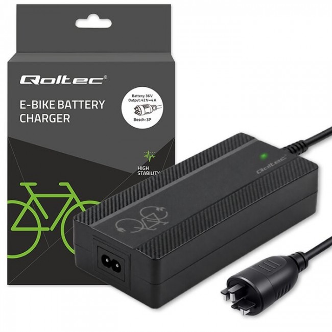 Qoltec Szybka adowarka do roweru skutera elektrycznego 36V | 42V | 4A |wtyczka Bosch + kabel zasilający