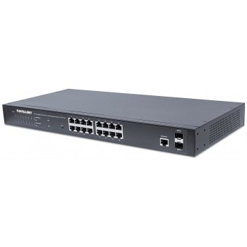 Intellinet 16-Port Gigabit Ethernet PoE+ Web-Managed Switch with 2 SFP Ports, IEEE 802.3at/af Power over Ethernet (PoE+/PoE) Compliant, 374 W, Endspan, 19