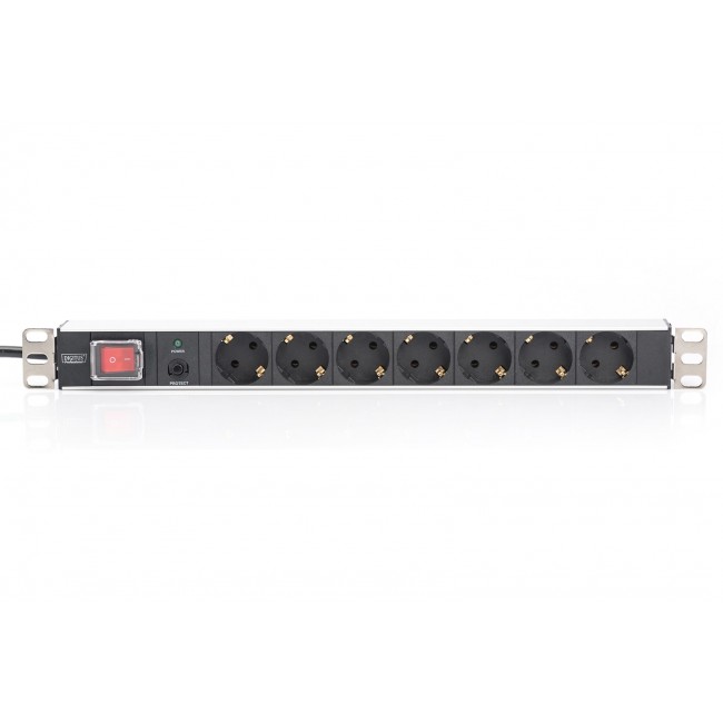 Digitus aluminum outlet strip with overload protection, 7 safety outlets, 2 m supply safety plug Digitus aluminum outlet strip with overload protection, 7 safety outlets, 2 m supply safety plug