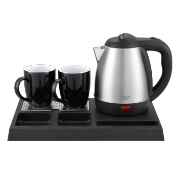 Adler AD 1354 Hotel kettle stainless steel 1.2 L + tray with cups black, steel
