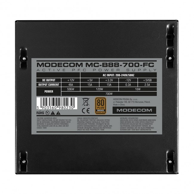 MODECOM Power Supply MC-B88-700-FC 80+ BRONZE 230V EU 700W BULK MODECOM Power Supply MC-B88-700-FC 80+ BRONZE 230V EU 700W BULK