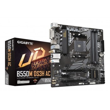 GIGABYTE B550M DS3H AC Motherboard - AMD Ryzen 5000 CPUs, 5+3 Phases VRM, up to 4733MHz DDR4, 1xPCIe 4.0 + 1xPCIe 3.0 M.2, Wi-Fi 5, 1GbE LAN, USB 3.2 Gen 1