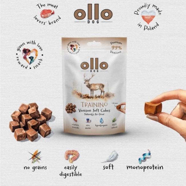 OLLO Air Dried Training Venison Cubes - dog treat - 80g