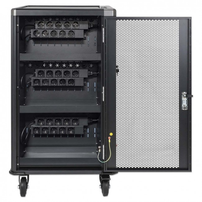 Manhattan Laptop Charging Cart/Trolley via AC Adapter (EU) 30-bay, Install device's AC Adapter (power cables) into unit, Suitable for ALL laptops (to 16
