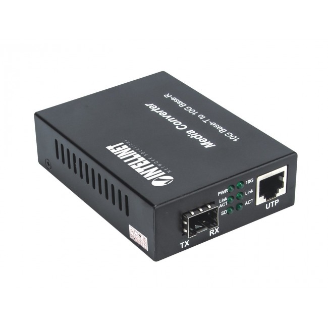 Intellinet 10GBase-T to 10GBase-R Media Converter, 1 x 10 GB SFP+ Slot, 1 x 10GB RJ45 Port