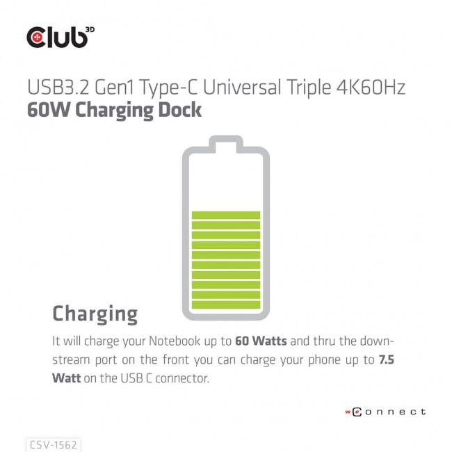 CLUB3D The CSV-1562 is an USB3.2 Gen1 Type-C Universal Triple 4K30Hz Charging Docking Station and is DisplayLink Certified. The Universal Charging Dock