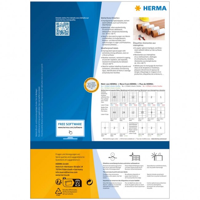 HERMA 10775 printer label White Self-adhesive printer label
