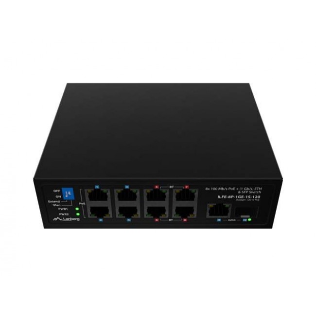 Lanberg ILFE-8P-1GE-1S-120 network switch Unmanaged Fast Ethernet (10/100) Power over Ethernet (PoE) 1U Black