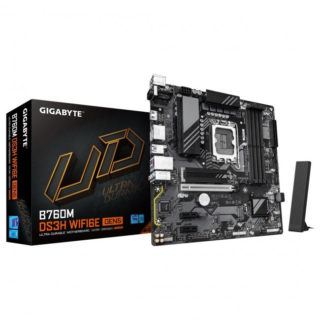 GIGABYTE B760M DS3H WIFI6E GEN5 Motherboard - Supports Intel Core 14th Gen CPUs, 6+2+1 Phases Digital VRM, up to 5600MHz DDR5, 2xPCIe 4.0 M.2, Wi-Fi 6E, 2.5GbE LAN, USB 3.2 Gen2