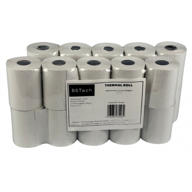 BSTech Paper, roll thermal for cash registers fiscal 57x25m 10 pieces