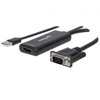 Manhattan VGA and USB-A to HDMI Converter, Analog VGA Video and USB Audio to Digital HDMI Signal, 1920x1080, 1080p@60Hz, 24-bit colour, 1.65 Gbps / 165 MHz, Three Year Warranty