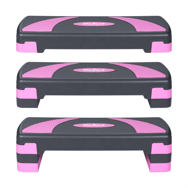 REBEL ACTIVE Step for aerobics and fitness exercises, 3 levels, gray-purple