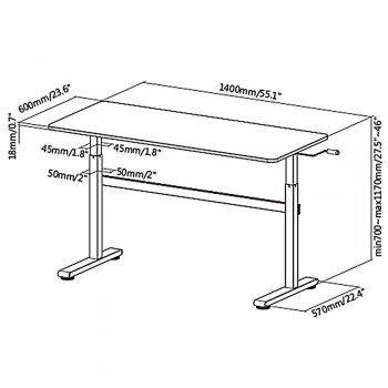 Manual height adjustable desk Ergo Office, max 40 kg, max height 117cm, with a top for standing and sitting work, ER-401 W