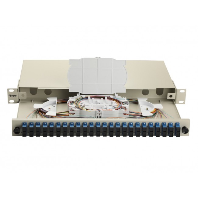 Equip 24-Port Fiber Optic Splice Box, SC Duplex, OS2, 1U, Equipped, Grey
