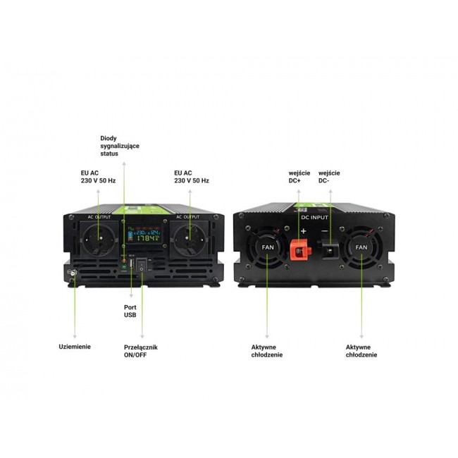 Green Cell PowerInverter LCD 12V to 230V 2000W/40000W car inverter with LCD display - pure sine wave