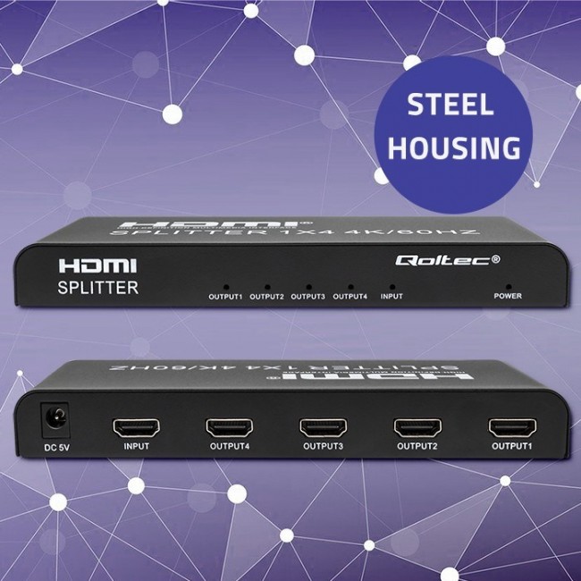 Qoltec 51799 Active HDMI Splitter 4 x HDMI 4K x 2K | 6Gb/s | 60Hz Qoltec 51799 Active HDMI Splitter 4 x HDMI 4K x 2K | 6Gb/s | 60Hz