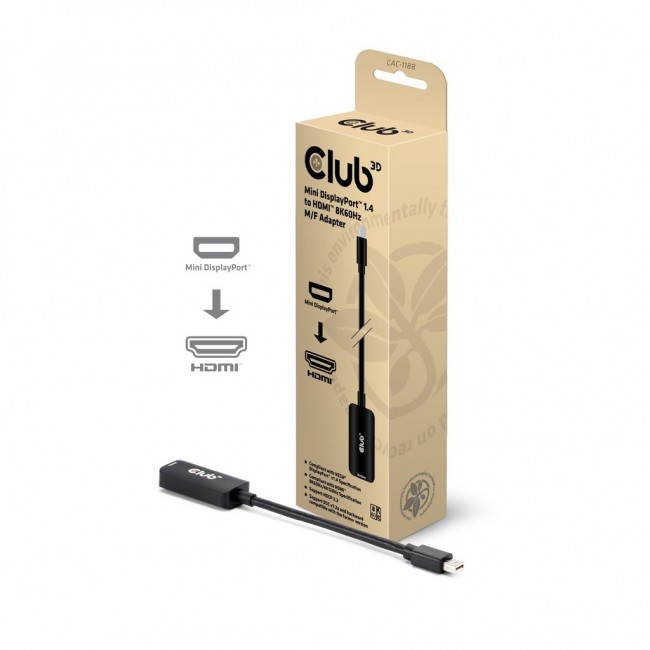 CLUB3D Mini DisplayPort 1.4 to HDMI 8K60Hz M/F Adapter CLUB3D Mini DisplayPort 1.4 to HDMI 8K60Hz M/F Adapter