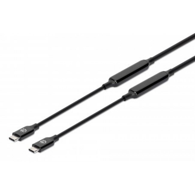Manhattan Active USB-C to USB-C Cable, 5m, USB 3.2 Gen 2 (formerly USB 3.1 Gen 2), 10 Gbps, 3A/60W Fast Charging, SuperSpeed+ USB, DisplayPort Alt Mode Video up to 8K@60Hz, Black, Three Year Warranty