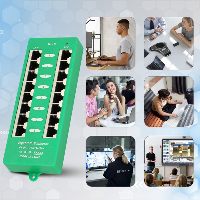 Extralink Gigabit PoE Injector 8 Port Active, 8 ports Gigabit 802.3at/af, Mode A Extralink Gigabit PoE Injector 8 Port Active, 8 ports Gigabit 802.3at/af, Mode A