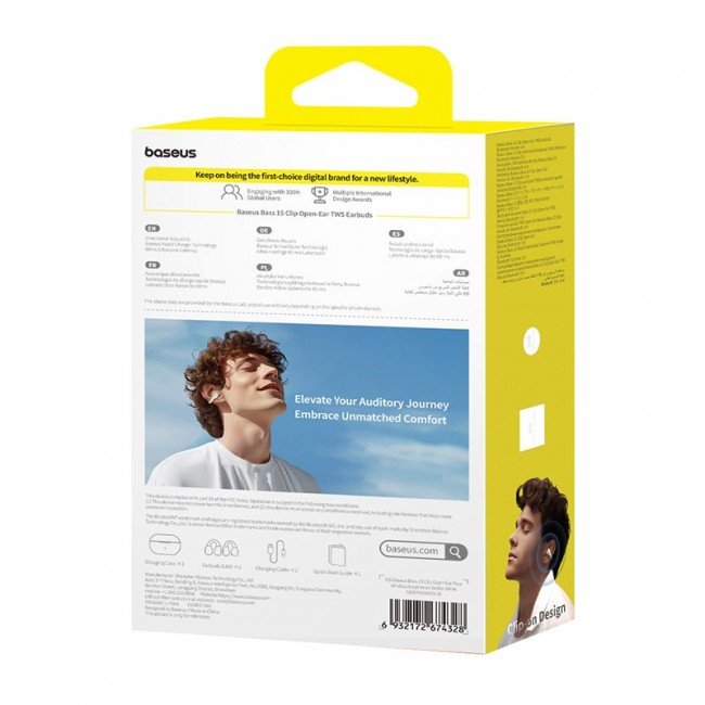 Baseus Bass 15 Clip Open Ear Headset True Wireless Stereo (TWS) In-ear Calls/Music Bluetooth White Baseus Bass 15 Clip Open Ear Headset True Wireless Stereo (TWS) In-ear Calls/Music Bluetooth White