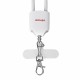 Activejet lanyard with 3-in-1 charging cable, white. Ends with various connectors: USB-C, Lightning adapter, USB-A