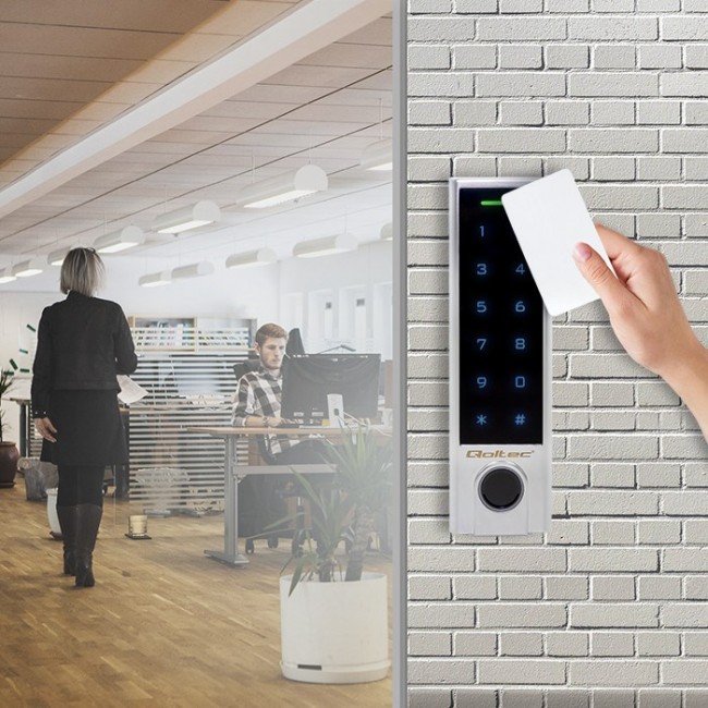 Qoltec 52448 Code lock TITAN with fingerprint reader | RFID | BT 4.0 |Code | Card | key fob | Doorbell| IP68 | EM Qoltec 52448 Code lock TITAN with fingerprint reader | RFID | BT 4.0 |Code | Card | key fob | Doorbell| IP68 | EM