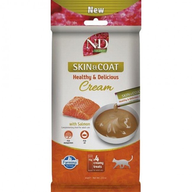 FARMINA N&D Quinoa Cat Skin & Coat Cream with Salmon box mono cat treat 4x15g