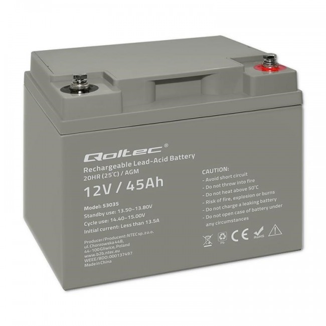 Qoltec Akumulator AGM | 12V | 45Ah | max 540A