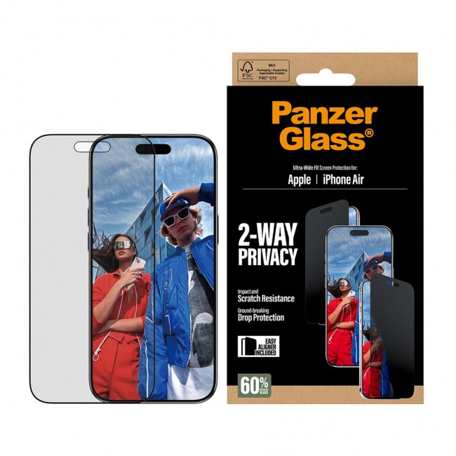 PanzerGlass 2-Way Privacy Screen Protector iPhone Air | Ultra-Wide Fit w. EasyAligner Clear screen protector Apple 1 pc(s)