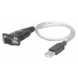 Manhattan USB-A to Serial Converter cable, 45cm, Male to Male, Serial/RS232/COM/DB9, Prolific PL-2303RA Chip, Black/Silver cable, Three Year Warranty, Equivalent to ICUSB232V2