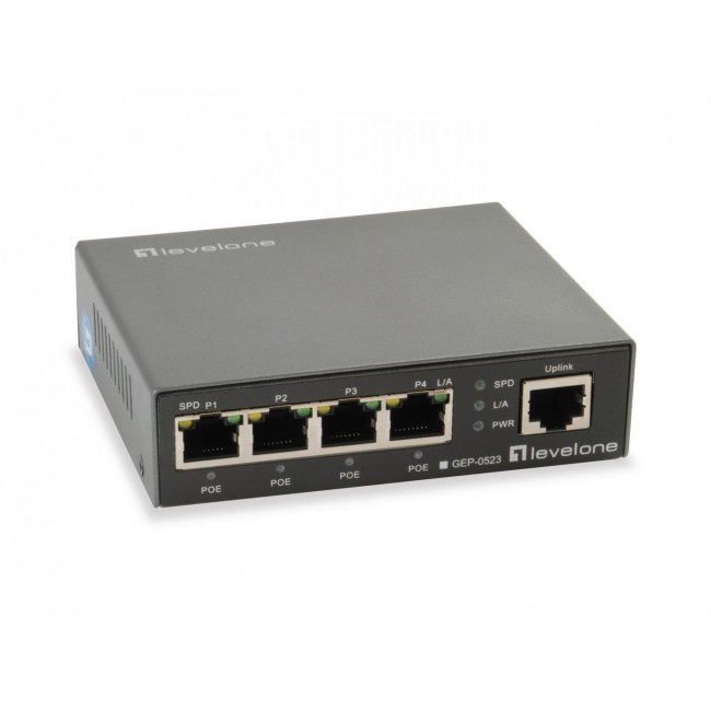 LevelOne 5-Port Gigabit PoE Switch, 802.3at/af PoE, 4 PoE Outputs, 60W LevelOne 5-Port Gigabit PoE Switch, 802.3at/af PoE, 4 PoE Outputs, 60W