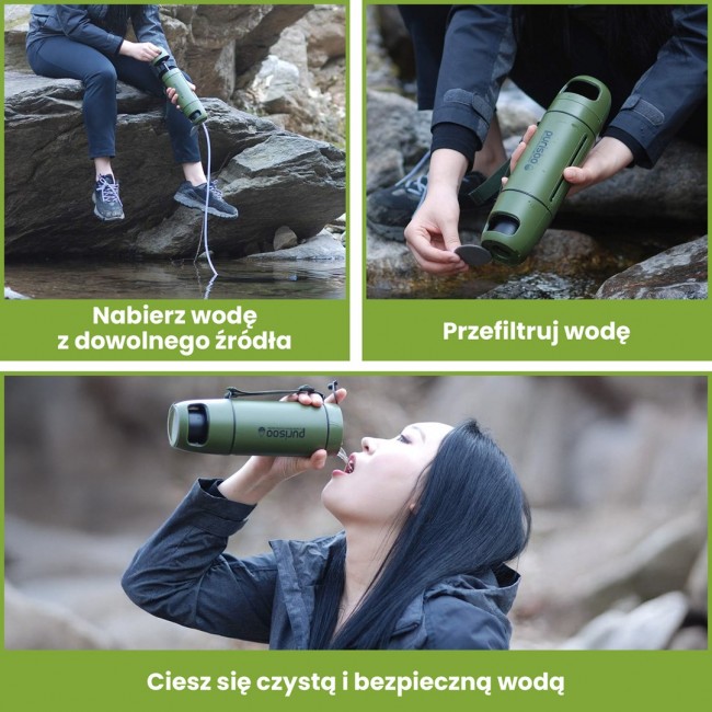 Extralink PURISOO+ BUTELKA Z SYSTEMEM FILTRUJACYM Z POMPKA 400ML FILTR UF + ACF Water filtration bottle 0.4 L Green, Olive