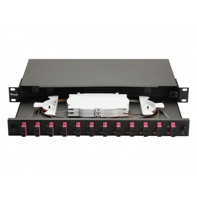 Equip 12-Port Fiber Optic Splice Box, SC Duplex, OM4, 1U, Equipped, Black