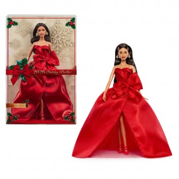 Barbie Signature 2026 Holiday Fashion Doll, Seasonal Collector, Brown Hair with Red Gown with Bow Detail