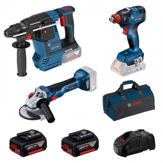 BOSCH. 18V COMBO KIT (GBH 18V-26 + GDX 18V-200 + GWS 18V-10) 2x5,0Ah BAG ... BOSCH. 18V COMBO KIT (GBH 18V-26 + GDX 18V-200 + GWS 18V-10) 2x5,0Ah BAG ...