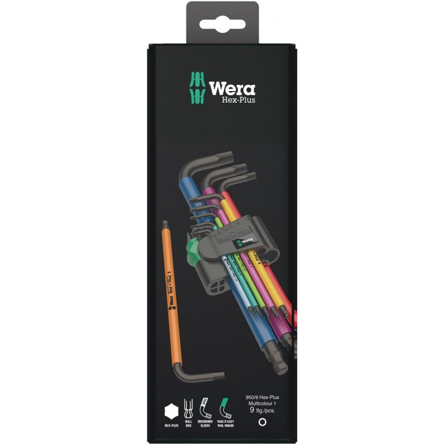 Wera 950 Spkl9 Hex-plus Hex Key Set L-shaped hex key set Metric/imperial 9 pc(s) Wera 950 Spkl9 Hex-plus Hex Key Set L-shaped hex key set Metric/imperial 9 pc(s)
