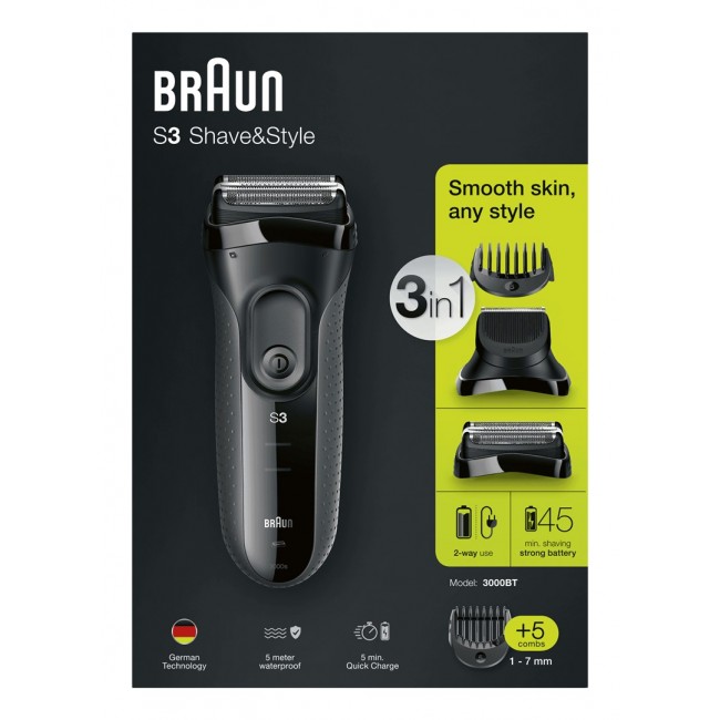 Braun 3000BT Foil shaver Trimmer Black, Grey Braun 3000BT Foil shaver Trimmer Black, Grey