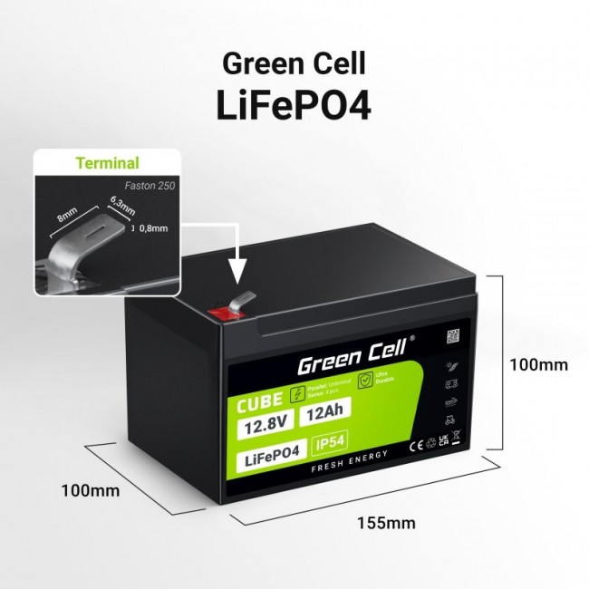 Green Cell LFPGC12V12AH UPS battery Lithium Iron Phosphate (LiFePO4) 12.8 V 12 Ah Green Cell LFPGC12V12AH UPS battery Lithium Iron Phosphate (LiFePO4) 12.8 V 12 Ah