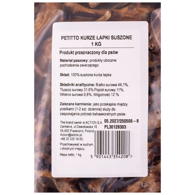 PETITTO Dried chicken feet - dog treat - 1kg PETITTO Dried chicken feet - dog treat - 1kg