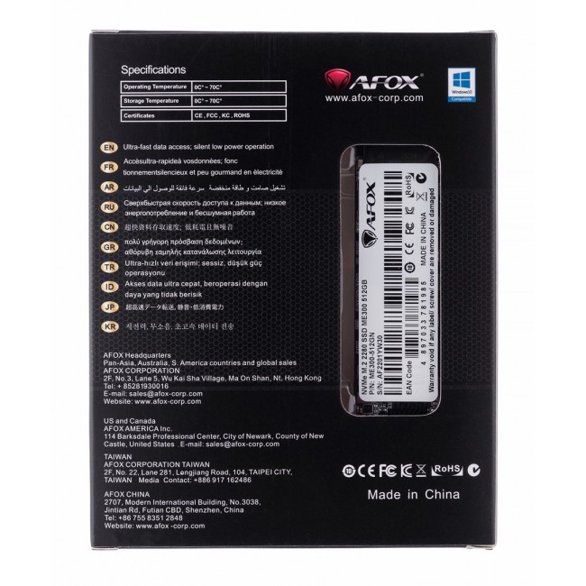 AFOX SSD M.2 PCI-EX4 512GB TLC 1,7 GB/S NVME AFOX SSD M.2 PCI-EX4 512GB TLC 1,7 GB/S NVME