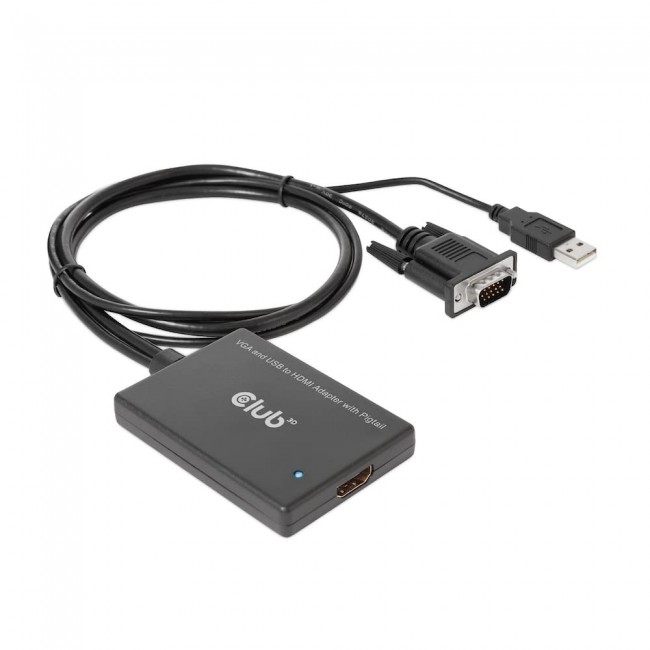 CLUB3D VGA and USB Type-A to HDMI Adapter with Pigtail M/F 0.6m/1.97ft 28AWG