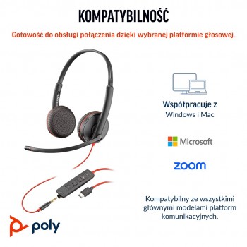 POLY Blackwire 3225 Stereo USB-C Headset +3.5mm Plug +USB-C/A Adapter