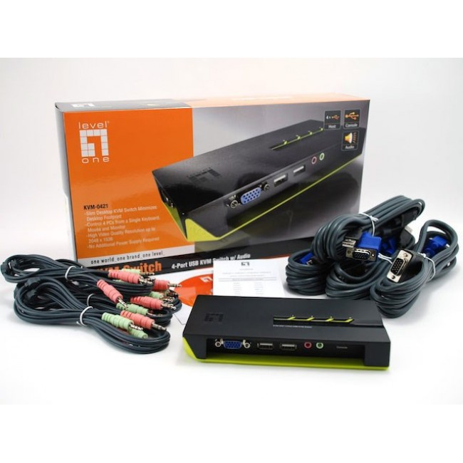 LevelOne 4-Port USB VGA KVM Switch, audio support