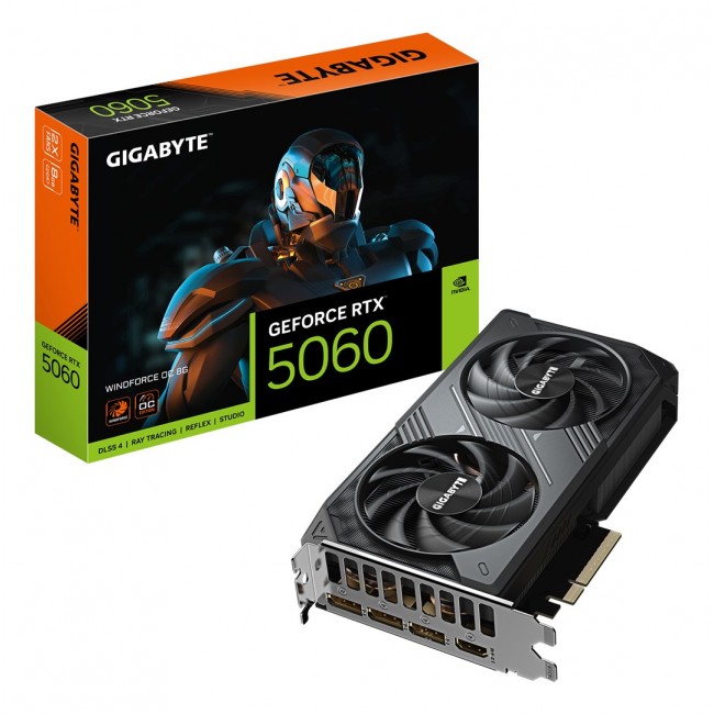 GIGABYTE GeForce RTX 5060 WINDFORCE OC 8G Graphics Card - 8GB GDDR7, 128bit, PCI-E 5.0, 2512 MHz Core Clock, 3 x DisplayPort, 1 x HDMI, GV-N5060WF2OC-8GD GIGABYTE GeForce RTX 5060 WINDFORCE OC 8G Graphics Card - 8GB GDDR7, 128bit, PCI-E 5.0, 2512 MHz Core Clock, 3 x DisplayPort, 1 x HDMI, GV-N5060WF2OC-8GD