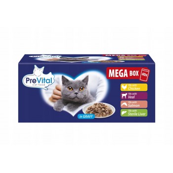 PREVITAL Mega Box Veal, salmon, liver, chicken - wet cat food - 40X100g