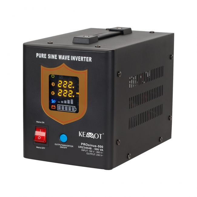 KEMOT PROsinus-500 emergency power supply unit inverter with a pure sine wave output and 12V charging function, 230V, 500VA/300W black